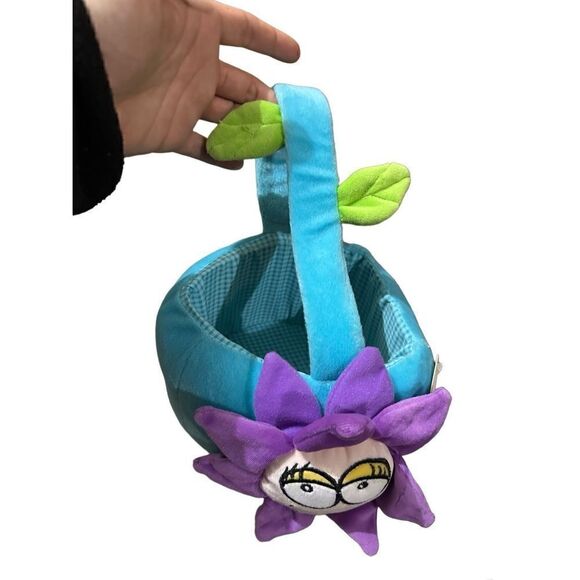 Vintage Dan Dee Dandee Plush Basket Flower with Smiley Face Blue Purple New - Picture 2 of 12